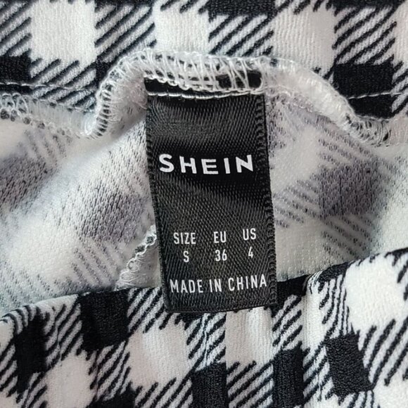 2/$15 Shein Flare Pants Black White Small Check Pull On Houndstooth Gingham - Picture 6 of 7